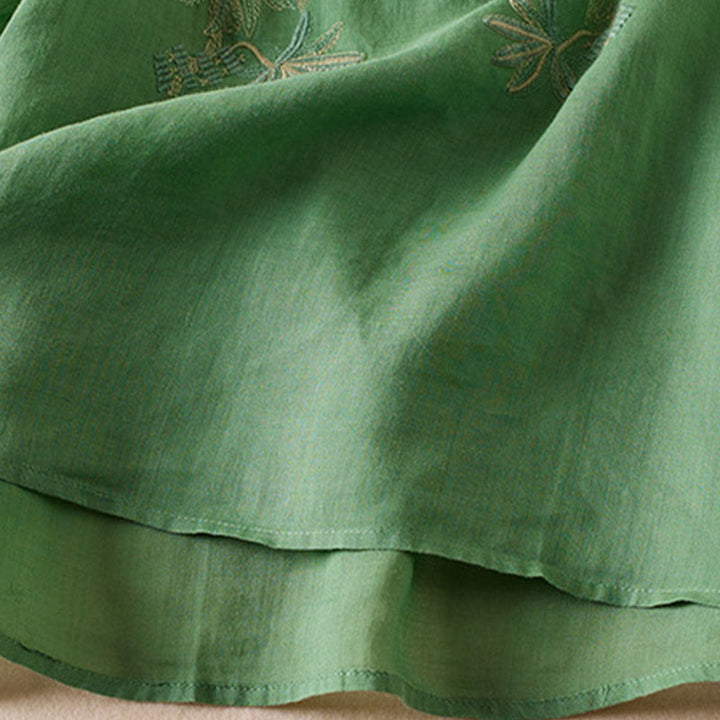 Koszula damska z krótkim rękawem i haftem w kształcie litery V z Buddha Stones , wykonana z mieszanki bawełny i z krótkim rękawem