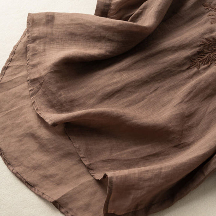 Koszula damska z krótkim rękawem i dekoltem w serek Buddha Stones Casual z haftem kwiatowym i krótkim rękawem - image 4