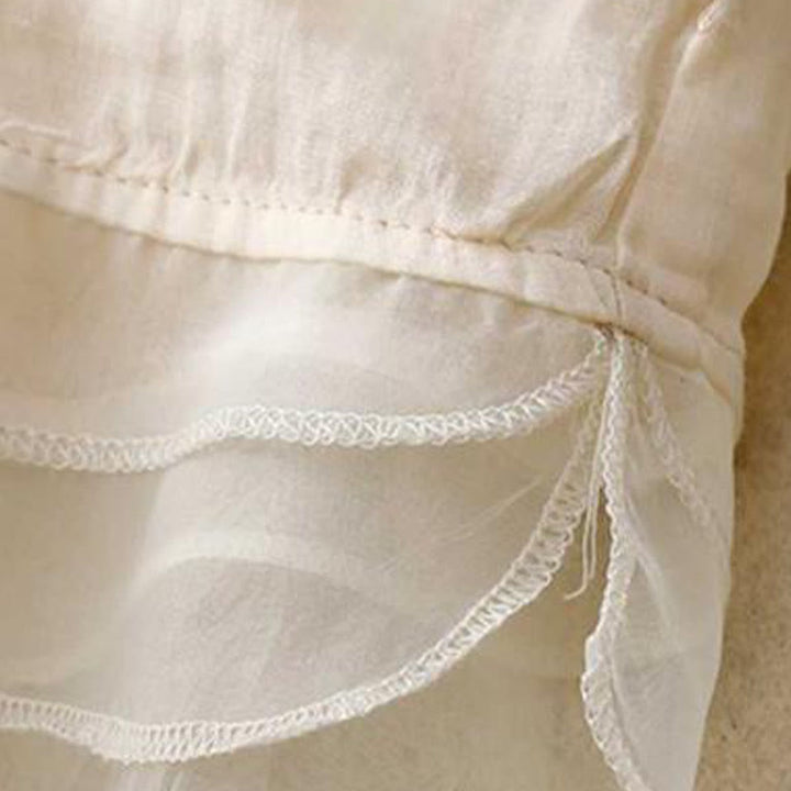 Buddha Stones Casual haftowane płatki splecione organza damska okrągły dekolt projekt półrękaw bawełniany kardigan koszula - image 7