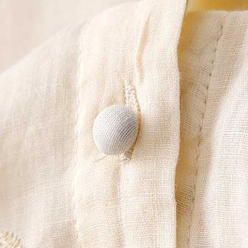 Buddha Stones Casual haftowane płatki splecione organza damska okrągły dekolt projekt półrękaw bawełniany kardigan koszula - image 7