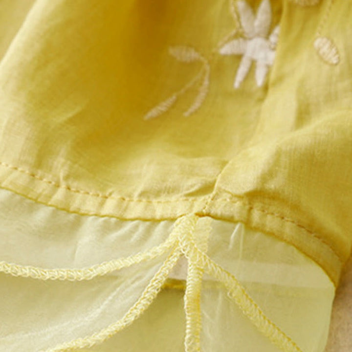 Buddha Stones Casual haftowane płatki splecione organza damska okrągły dekolt projekt półrękaw bawełniany kardigan koszula - image 10