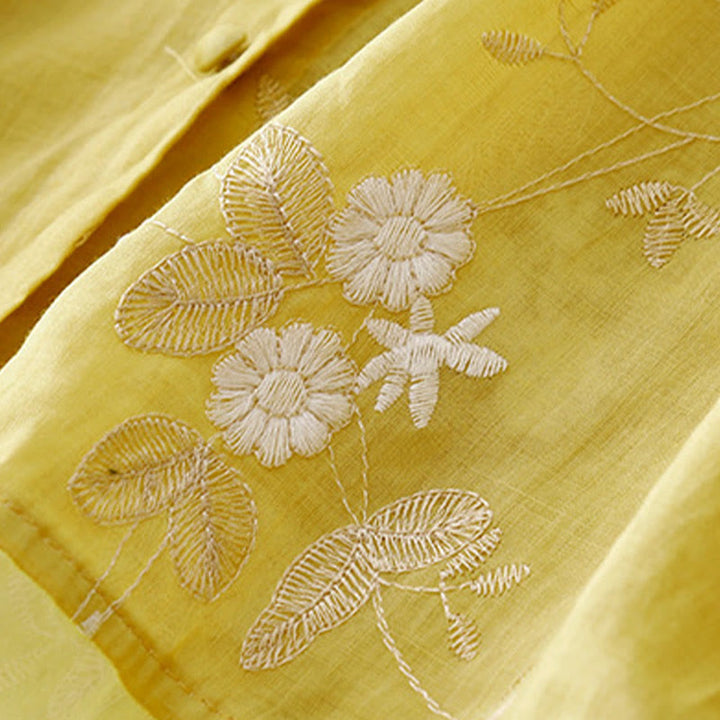 Buddha Stones Casual haftowane płatki splecione organza damska okrągły dekolt projekt półrękaw bawełniany kardigan koszula - image 13