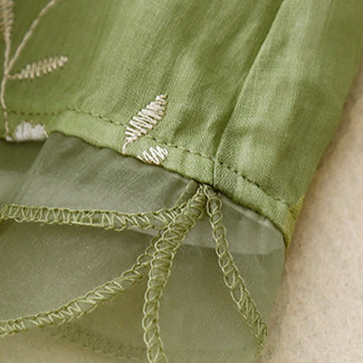 Buddha Stones Casual haftowane płatki splecione organza damska okrągły dekolt projekt półrękaw bawełniany kardigan koszula - image 19