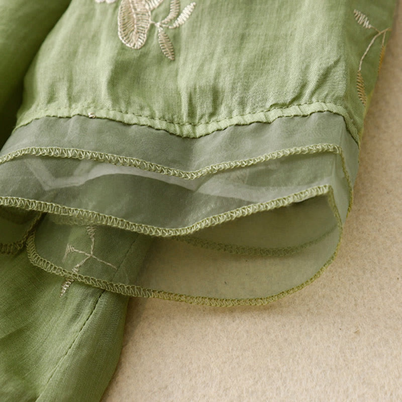 Buddha Stones Casual haftowane płatki splecione organza damska okrągły dekolt projekt półrękaw bawełniany kardigan koszula - image 19