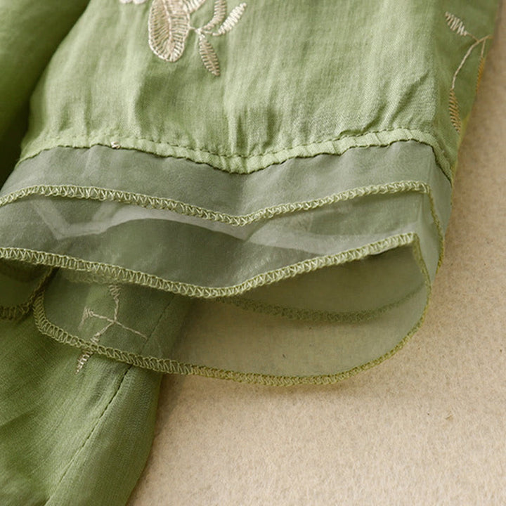 Buddha Stones Casual haftowane płatki splecione organza damska okrągły dekolt projekt półrękaw bawełniany kardigan koszula - image 19