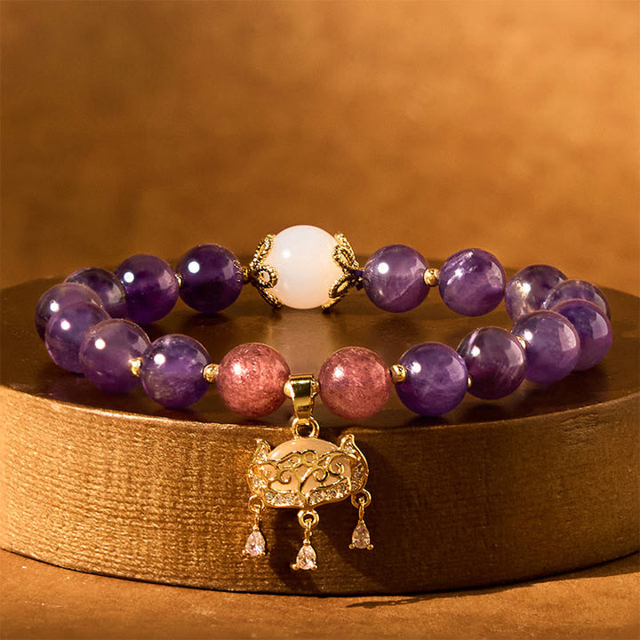 Buddha Stones Naturalny Ametyst Truskawkowy Kwarc Pokojowy Zawieszka Pozytywna Bransoletka