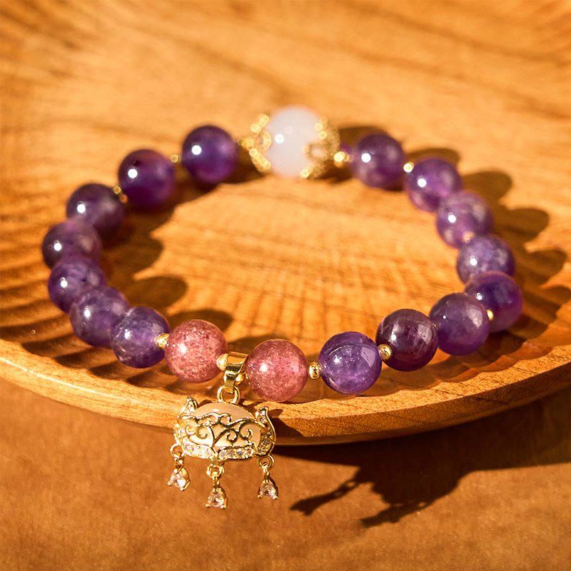 Buddha Stones Naturalny Ametyst Truskawkowy Kwarc Pokojowy Zawieszka Pozytywna Bransoletka