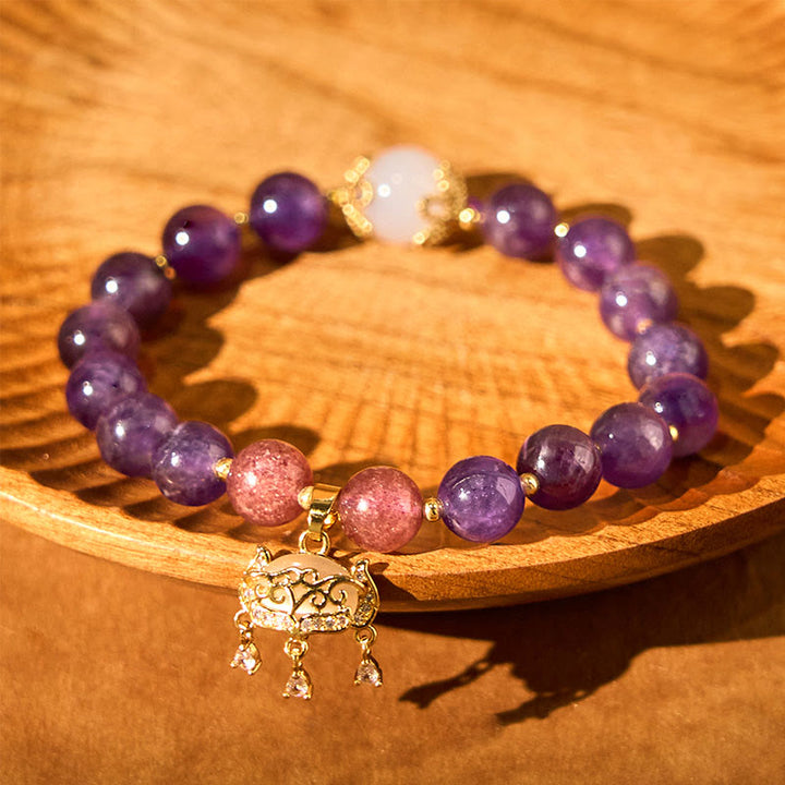Buddha Stones Naturalny Ametyst Truskawkowy Kwarc Pokojowy Zawieszka Pozytywna Bransoletka