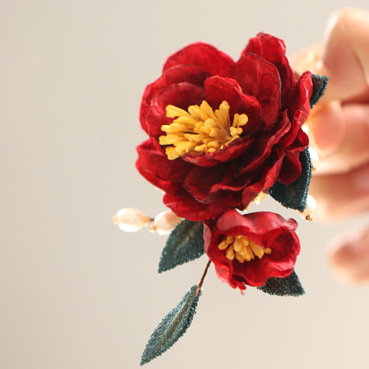 Buddha Stones w stylu chińskim, czerwona kamelia, motyl, spinka do włosów, grzebień do włosów, spinka do włosów, akcesorium