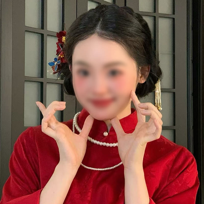 Buddha Stones Chiński Ślub Czerwony Kwiat Motyl Grzebień Do Włosów Spinka Do Włosów Spinka Do Włosów