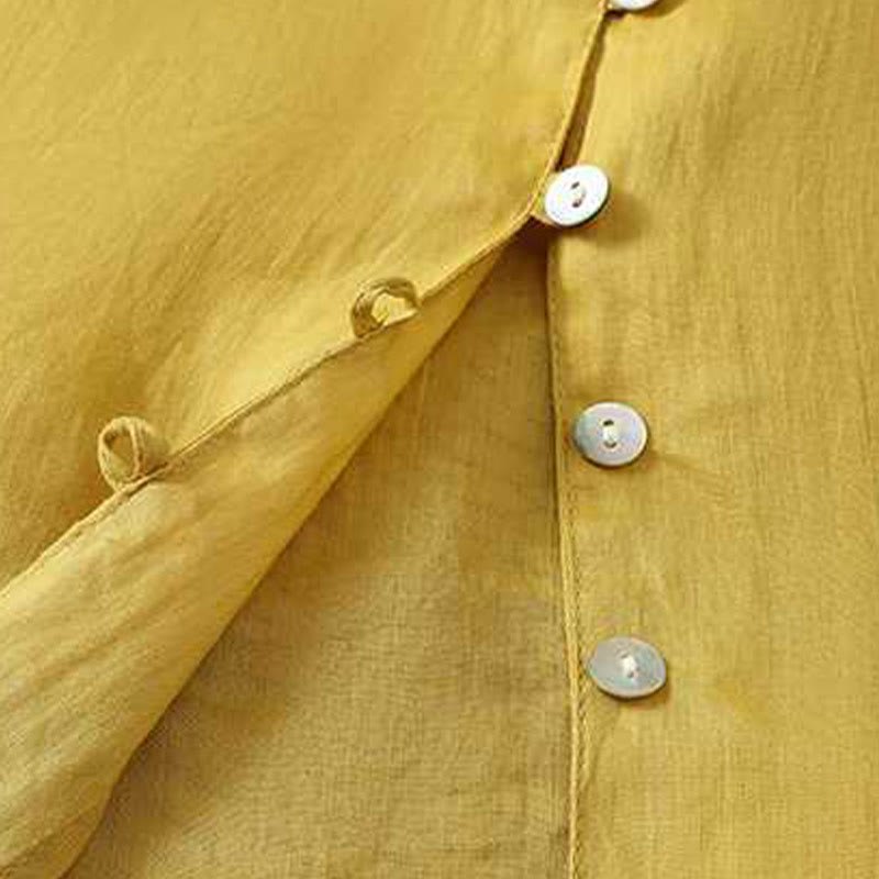 Koszula damska Buddha Stones Casual Plain Single Row Multi-Guzik V-Neck Design Rękaw Trzy Czwarte Bawełna Lniana - image 6