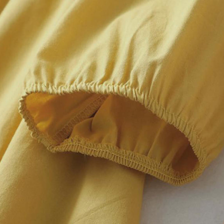 Koszula damska z falbaniastym kołnierzykiem i krótkim rękawem z lnu bawełnianego Buddha Stones Casual Plain Frog-Button - image 6