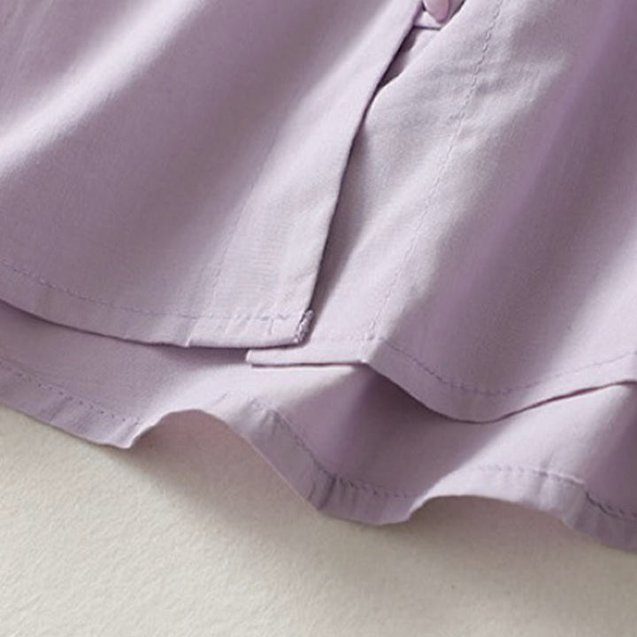 Koszula damska z falbaniastym kołnierzykiem i krótkim rękawem z lnu bawełnianego Buddha Stones Casual Plain Frog-Button - image 12