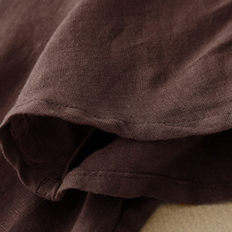 Buddha Stones Casual Haft Drzewo Ściągacz Damski Okrągły Dekolt Projekt Pół Rękaw Bawełna Len T-shirt