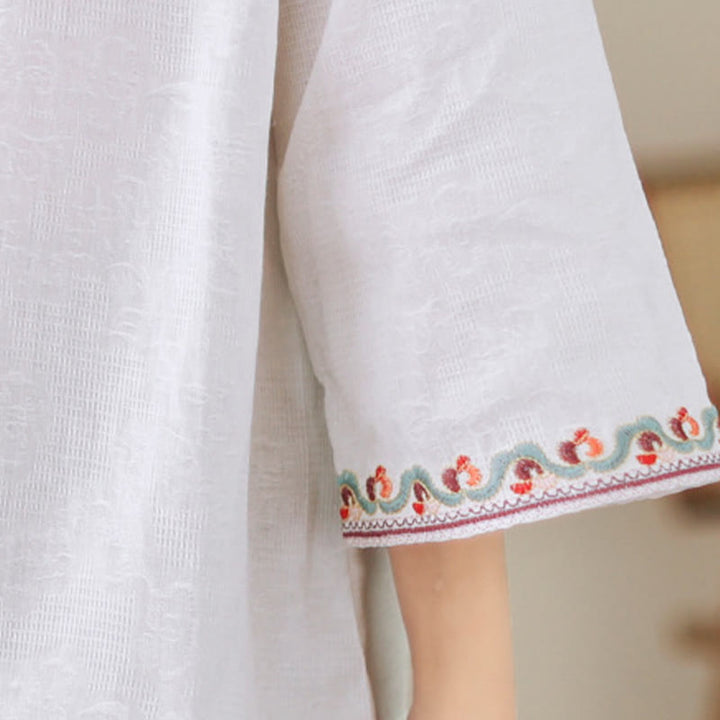 Koszula damska z okrągłym dekoltem i żakardowym nadrukiem Buddha Stones z trzema czwartymi rękawami z bawełny i lnu - image 11