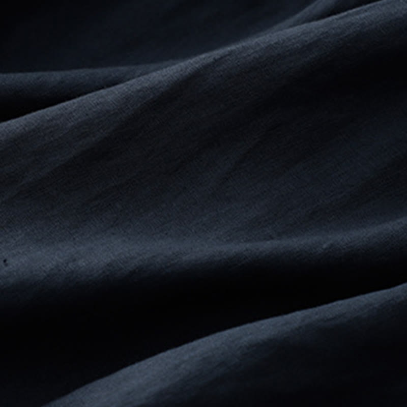 Sukienka midi Buddha Stones z okrągłym dekoltem, sznurowaniem, krótkim rękawem, bawełną i lnem, z kieszeniami - image 4