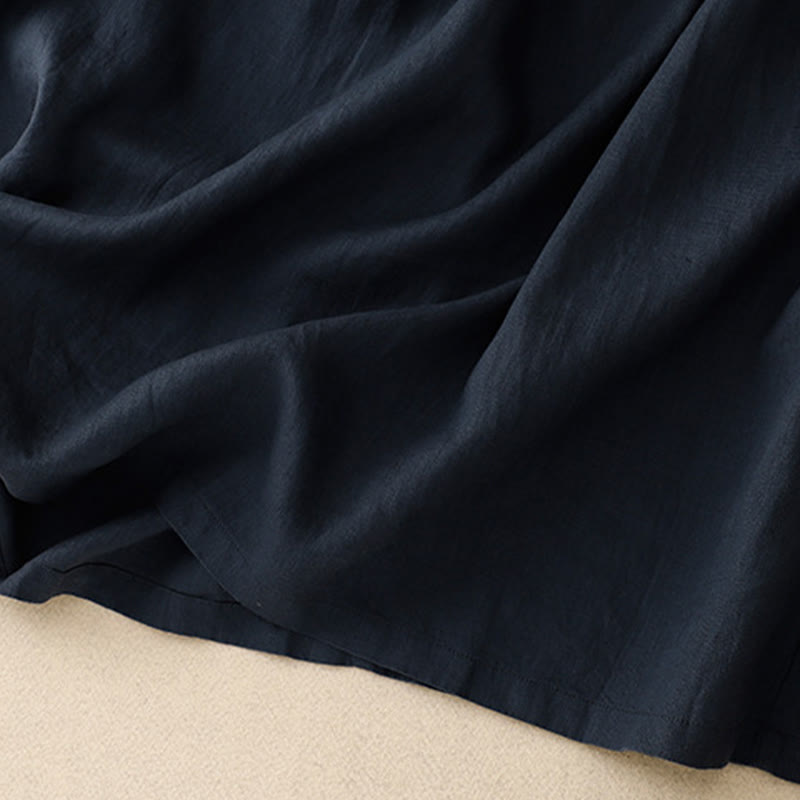 Sukienka midi Buddha Stones z okrągłym dekoltem, sznurowaniem, krótkim rękawem, bawełną i lnem, z kieszeniami - image 5