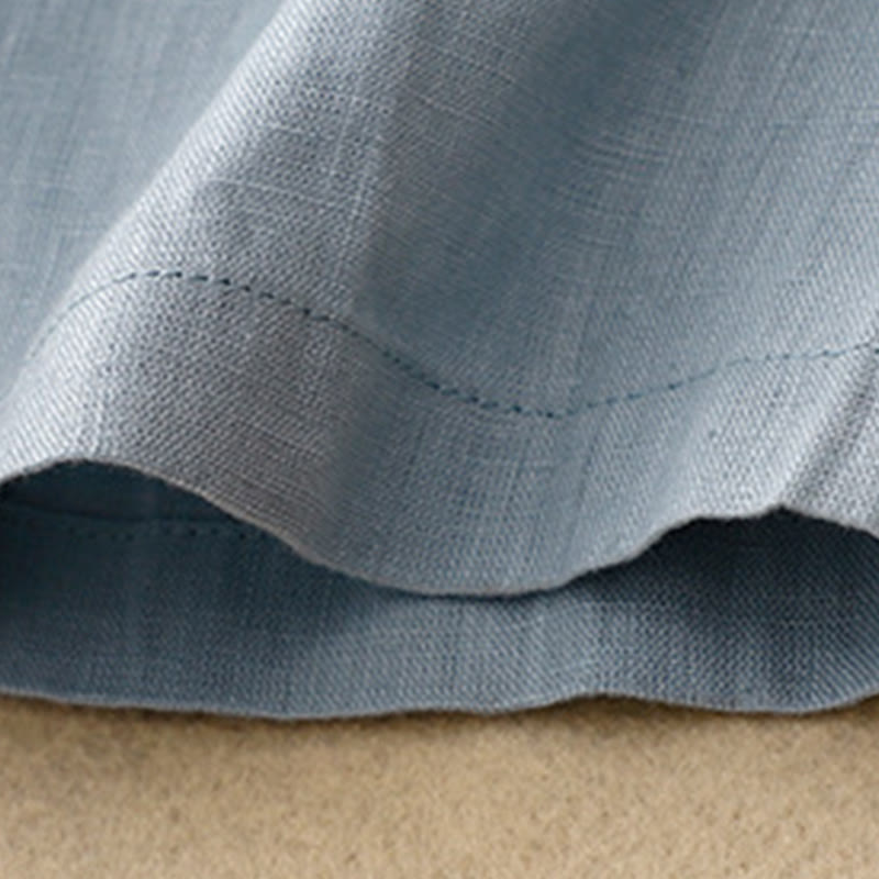 Sukienka midi Buddha Stones z okrągłym dekoltem, sznurowaniem, krótkim rękawem, bawełną i lnem, z kieszeniami - image 12