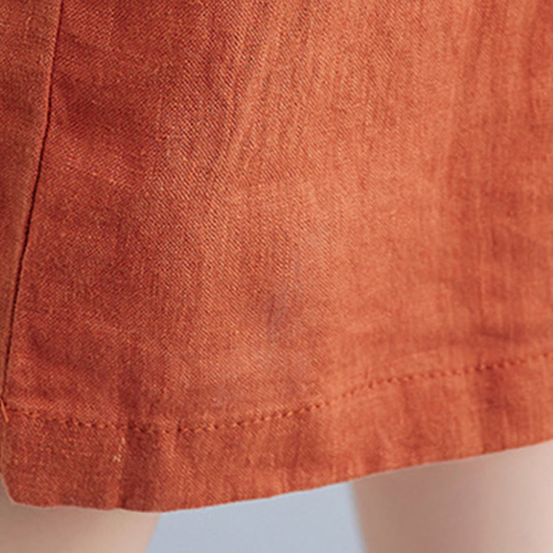 Sukienka midi z Buddha Stones i kieszeniami, z luźną, jednokolorową bawełnianą lnianą wstawką i okrągłym dekoltem - image 22