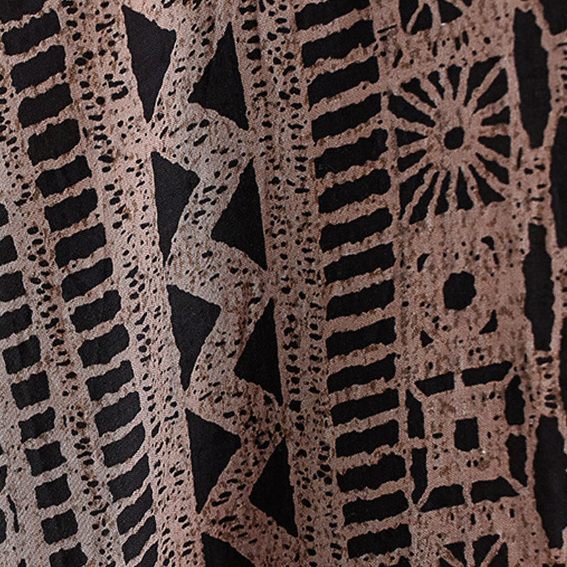 Buddha Stones Luźna, luźna, drukowana, farbowana, bawełniana, lniana, dekolt w serek, półrękaw, projekt, sukienka midi z kieszeniami - image 11