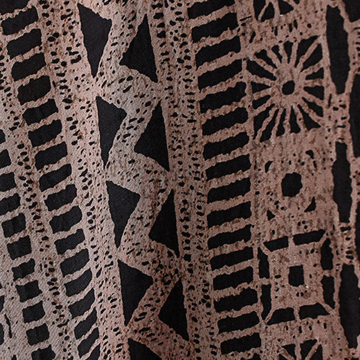 Buddha Stones Luźna, luźna, drukowana, farbowana, bawełniana, lniana, dekolt w serek, półrękaw, projekt, sukienka midi z kieszeniami - image 11