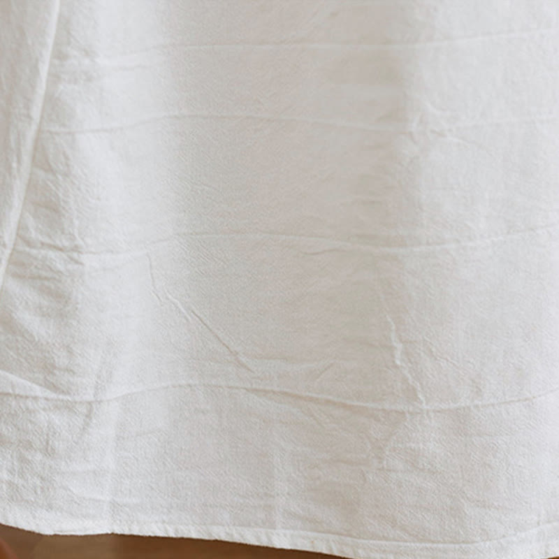 Sukienka midi z haftowanymi kwiatami Buddha Stones, dekoltem w serek, rękawami trzy czwarte, wykonana z bawełny i lnu - image 7