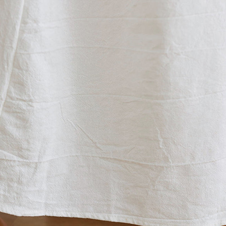 Sukienka midi z haftowanymi kwiatami Buddha Stones, dekoltem w serek, rękawami trzy czwarte, wykonana z bawełny i lnu - image 7