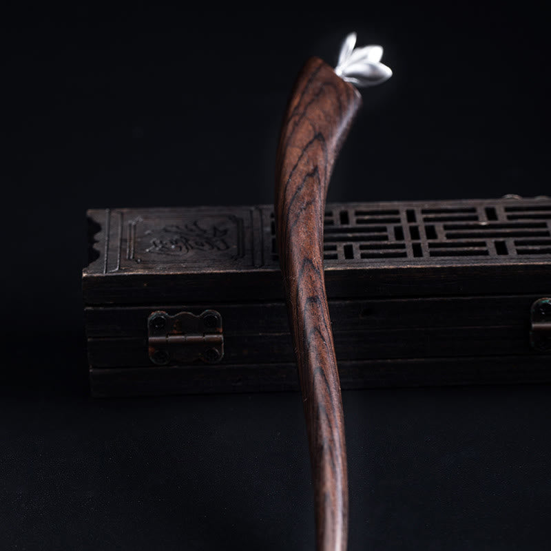 Buddha Stones 925 Srebro Sterling Klasyczna spinka do włosów Ebony Magnolia Flower Blessing