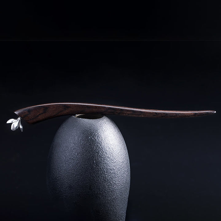 Buddha Stones 925 Srebro Sterling Klasyczna spinka do włosów Ebony Magnolia Flower Blessing