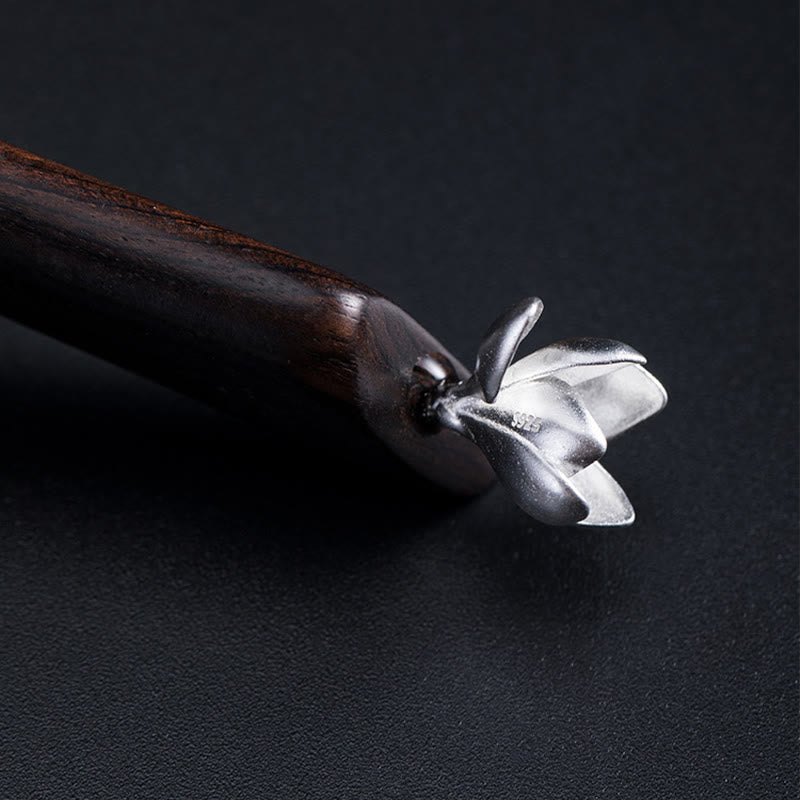 Buddha Stones 925 Srebro Sterling Klasyczna spinka do włosów Ebony Magnolia Flower Blessing