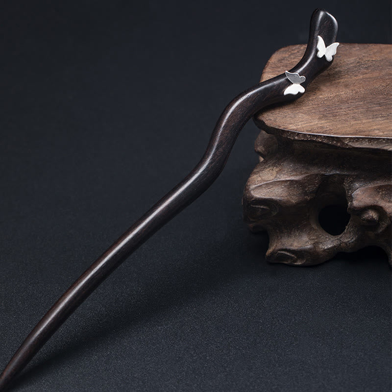 Buddha Stones 925 Srebro Sterling Klasyczny Chiński Styl Ebony Motyl Relaks Spinka Do Włosów