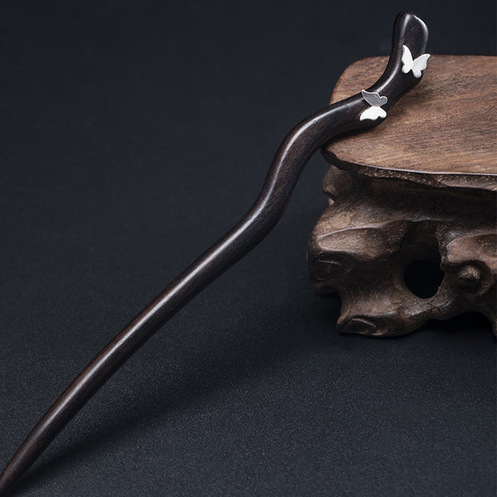 Buddha Stones 925 Srebro Sterling Klasyczny Chiński Styl Ebony Motyl Relaks Spinka Do Włosów