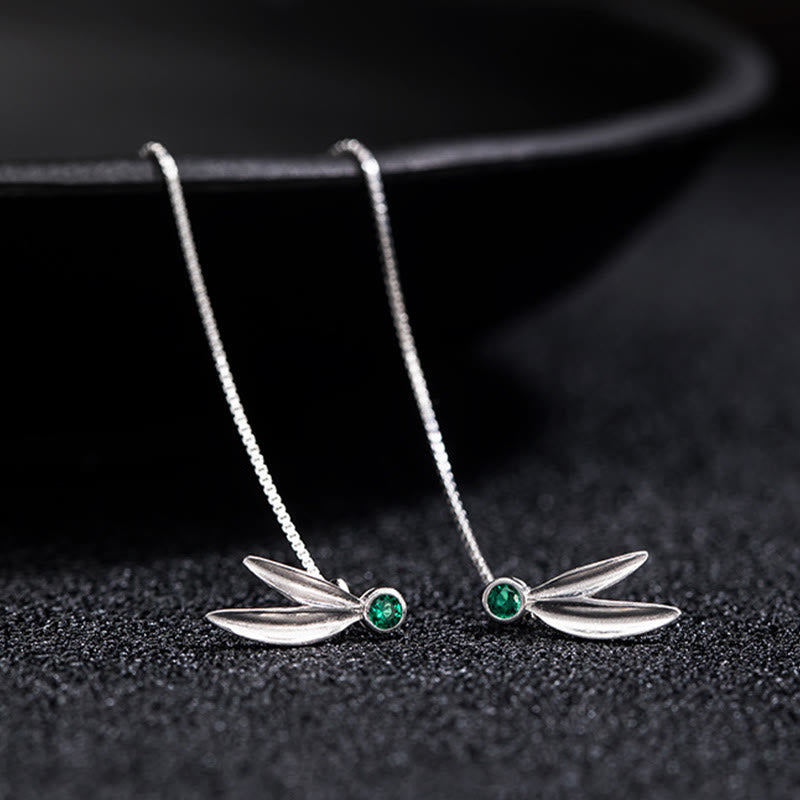 Buddha Stones 925 Srebro Sterling Cyrkon Perła Bambus Liście Ochrona Drop - image 4