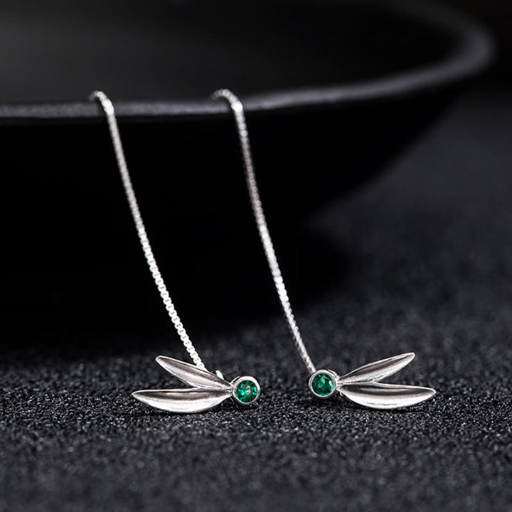 Buddha Stones 925 Srebro Sterling Cyrkon Perła Bambus Liście Ochrona Drop - image 4