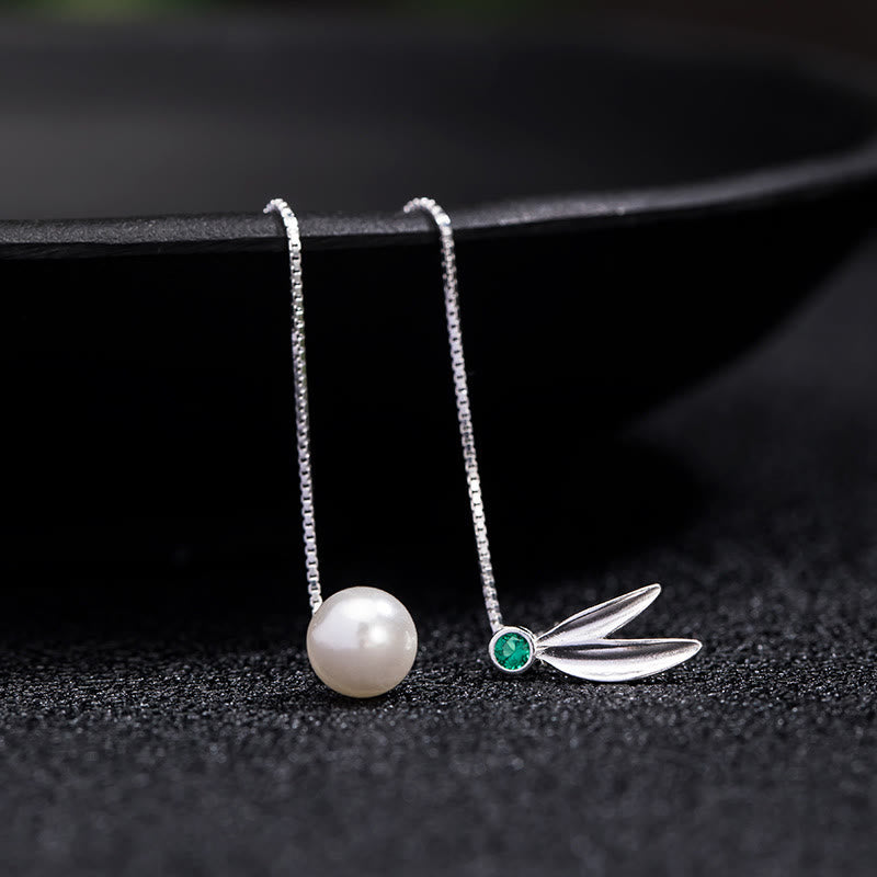 Buddha Stones 925 Srebro Sterling Cyrkon Perła Bambus Liście Ochrona Drop - image 5