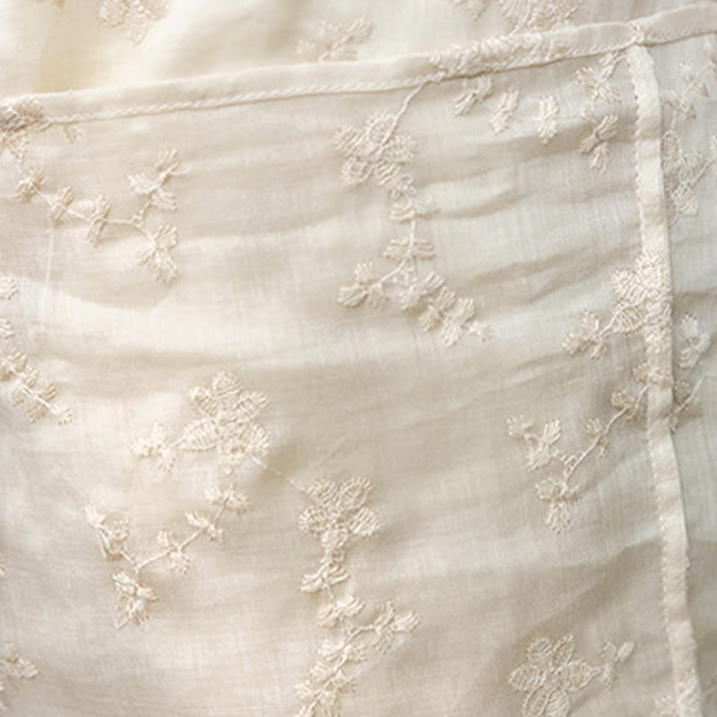 Sukienka midi z ramiączkami Buddha Stones z haftem, skośnym kołnierzem i stójką, z krótkim rękawem i kieszeniami - image 8