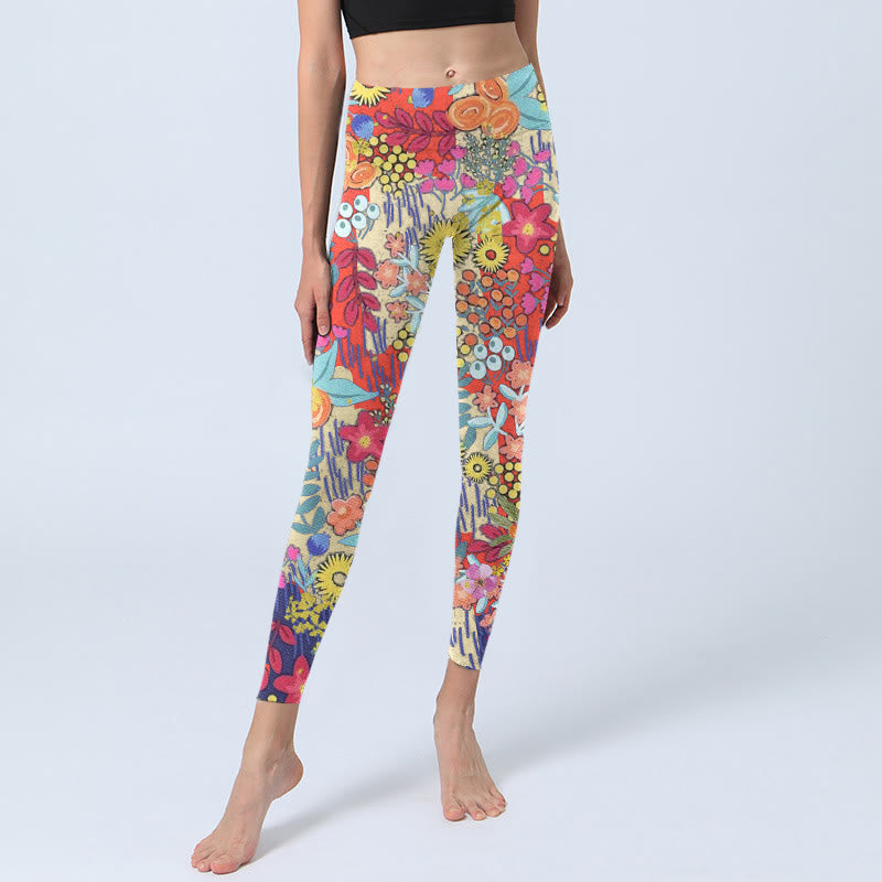 Buddha Stones Kolorowe Kwiaty Liście Nadruk Siłownia Fitness Legginsy Damskie Spodnie Do Jogi - image 5