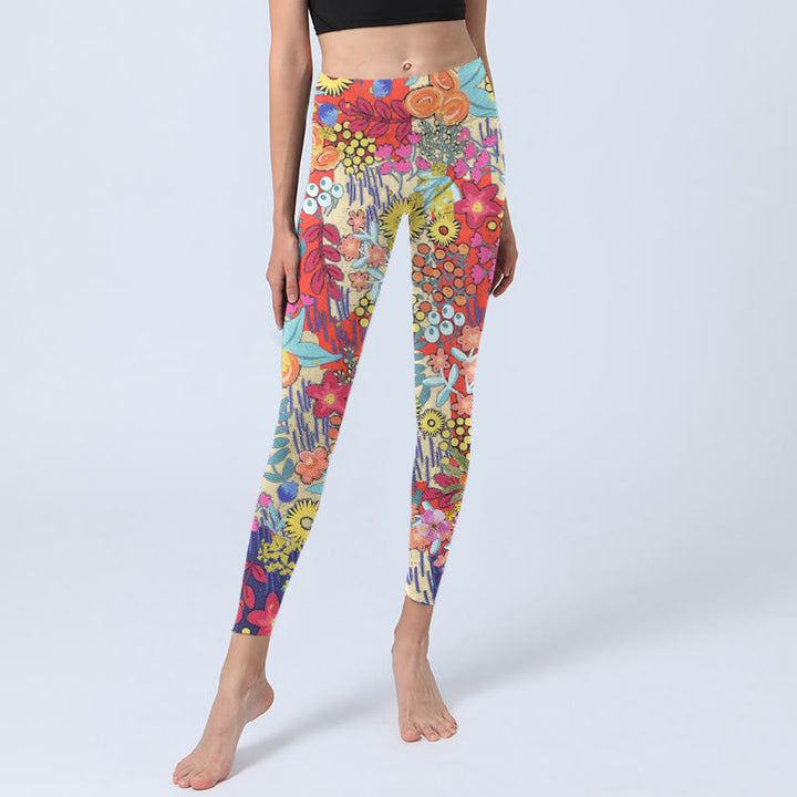 Buddha Stones Kolorowe Kwiaty Liście Nadruk Siłownia Fitness Legginsy Damskie Spodnie Do Jogi - image 5