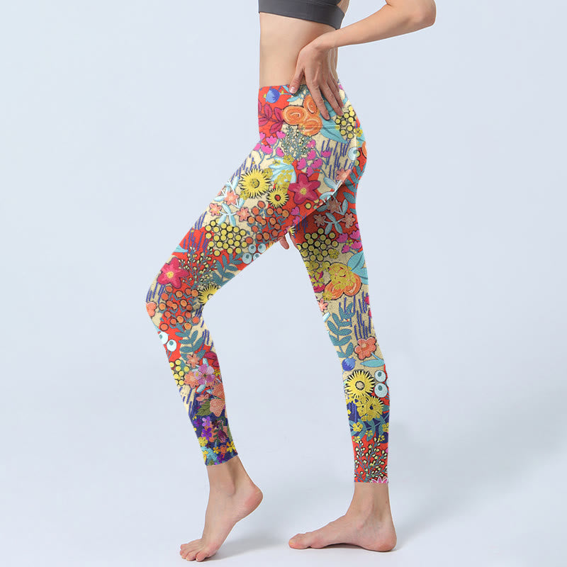Buddha Stones Kolorowe Kwiaty Liście Nadruk Siłownia Fitness Legginsy Damskie Spodnie Do Jogi - image 2