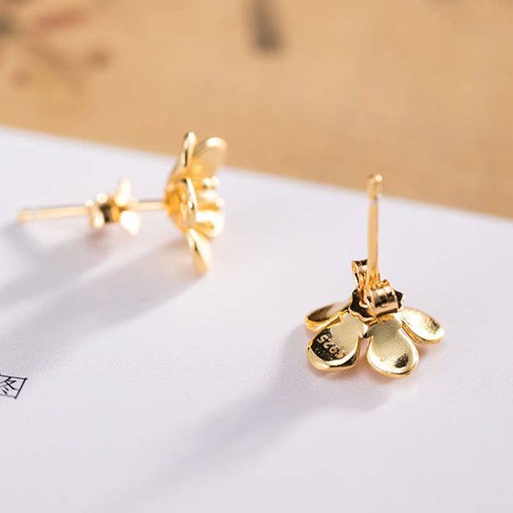 Kolczyki Buddha Stones ze srebra próby 925 w kolorze złotym z brzoskwiniowym kwiatem - image 2