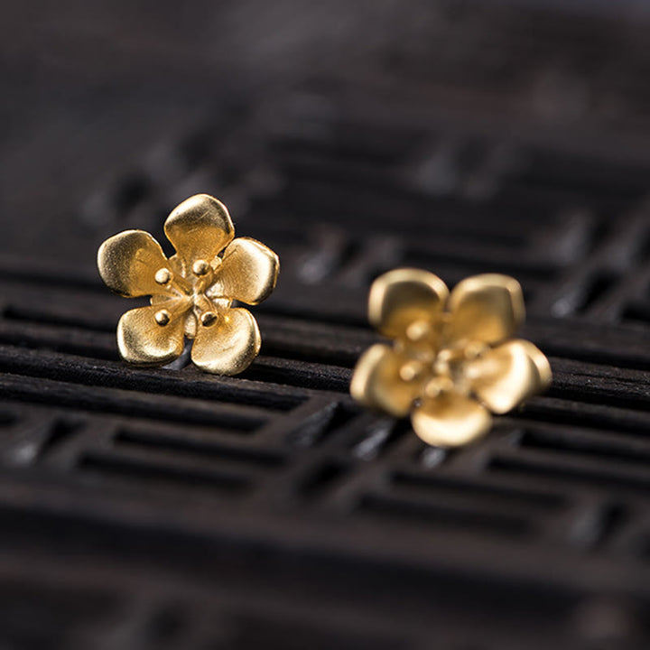 Kolczyki Buddha Stones ze srebra próby 925 w kolorze złotym z brzoskwiniowym kwiatem - image 5