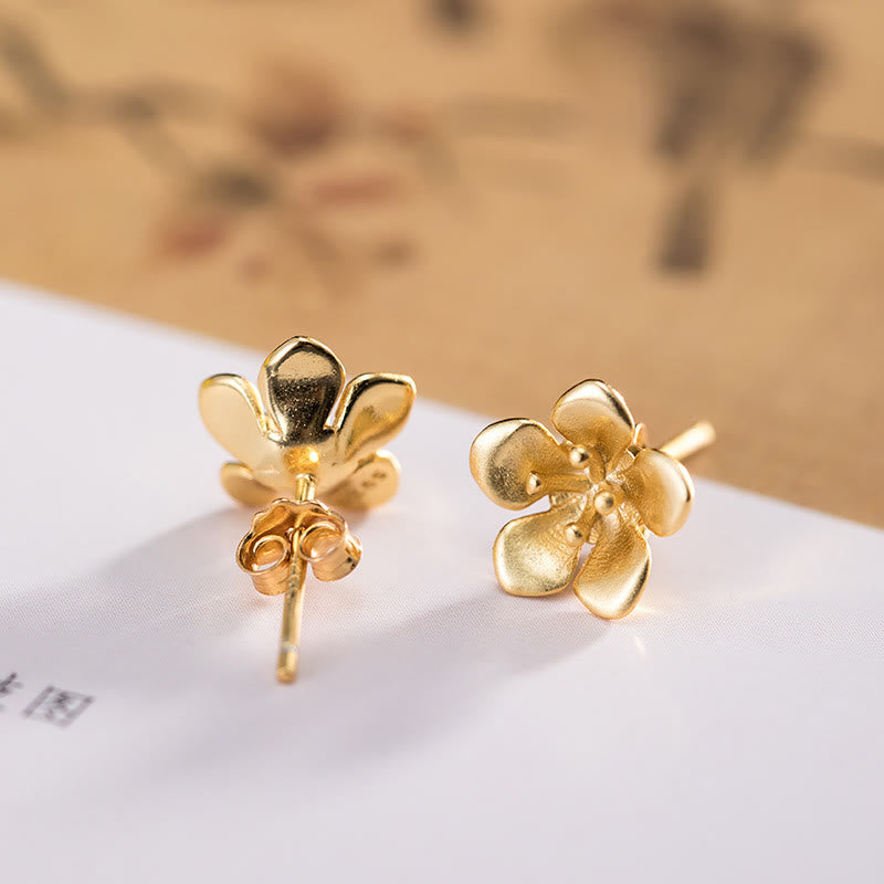 Kolczyki Buddha Stones ze srebra próby 925 w kolorze złotym z brzoskwiniowym kwiatem - image 4