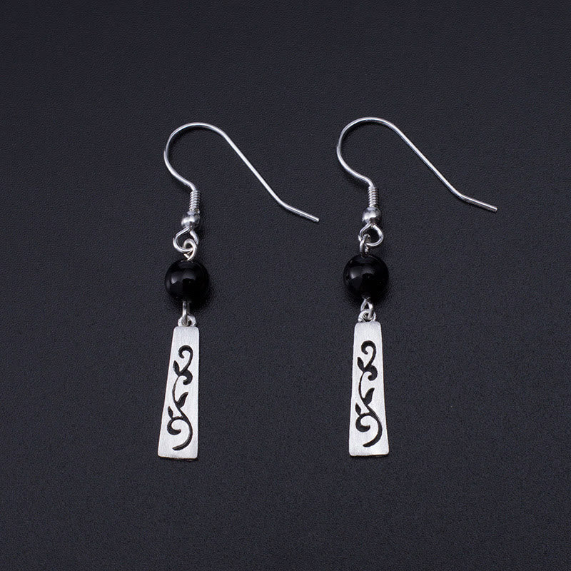 Buddha Stones 925 Srebro Sterling Czarny Onyks Puste Winorośli Ochrona Drop - Srebro próby 925 - image 0