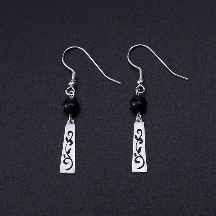 Buddha Stones 925 Srebro Sterling Czarny Onyks Puste Winorośli Ochrona Drop - Srebro próby 925 - image 0