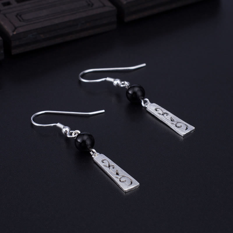 Buddha Stones 925 Srebro Sterling Czarny Onyks Puste Winorośli Ochrona Drop