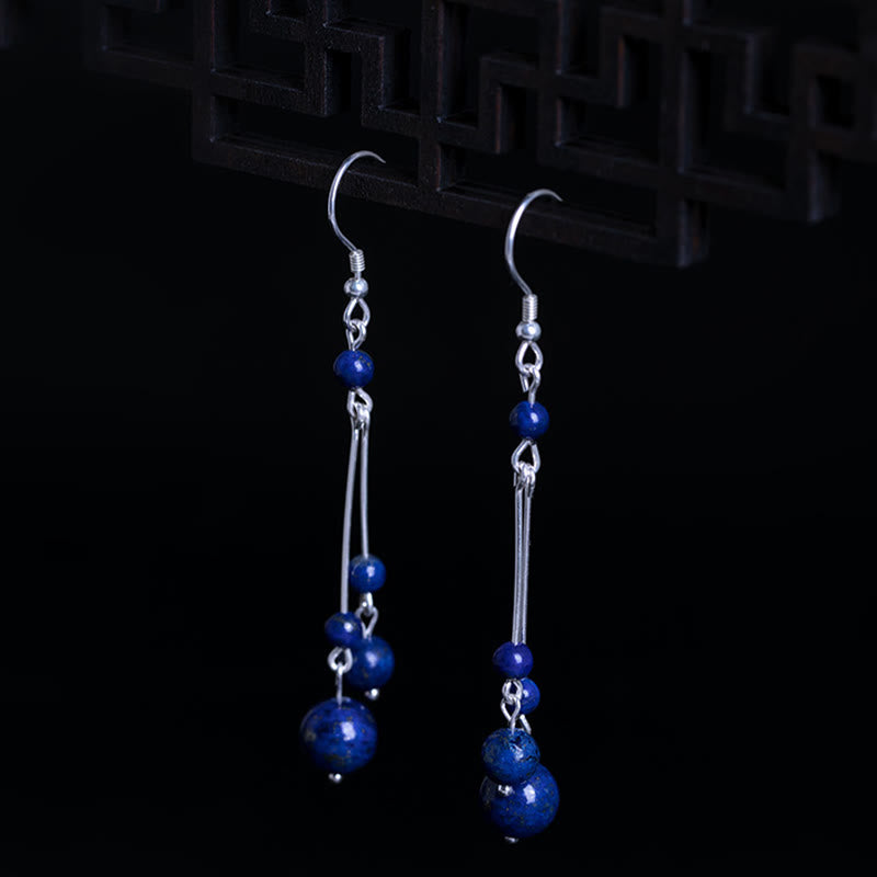 Kolczyki wiszące z Buddha Stones ze srebra próby 925 i koralikami lapis lazuli - image 3