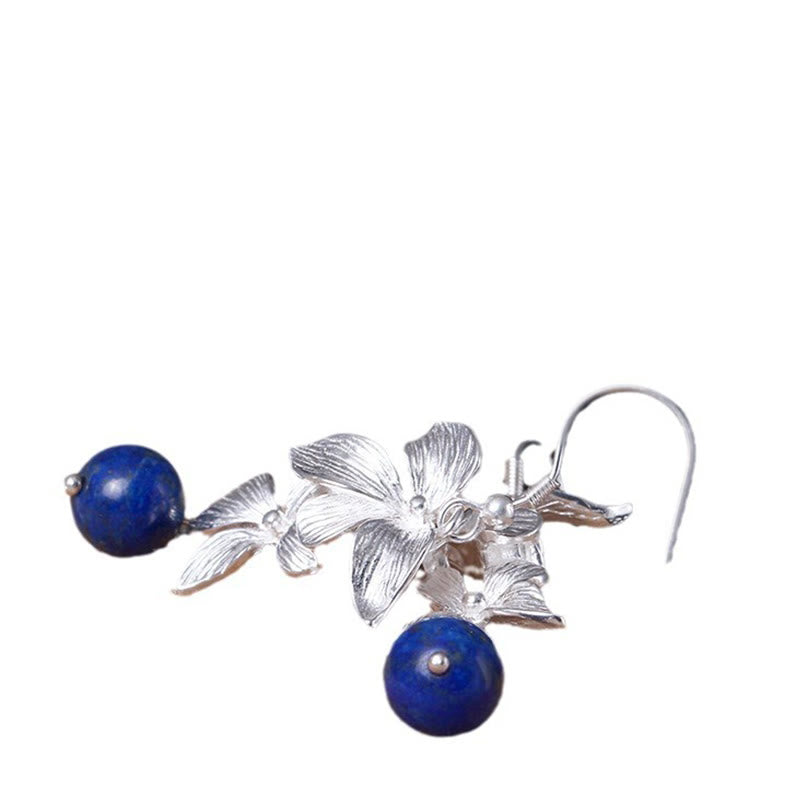 Kolczyki z Buddha Stones ze srebra próby 925, lazurytem i lapis lazuli w stylu etnicznym, z motywem kwiatów i pozytywną wiszącą ozdobą - image 7