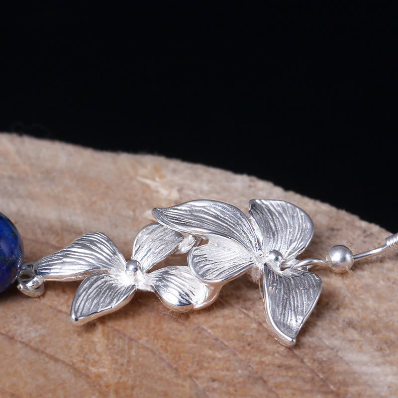 Kolczyki Buddha Stones 925 Srebro Sterling Lazuryt Etniczny Styl Kwiat Pozytywny Wiszące - image 4