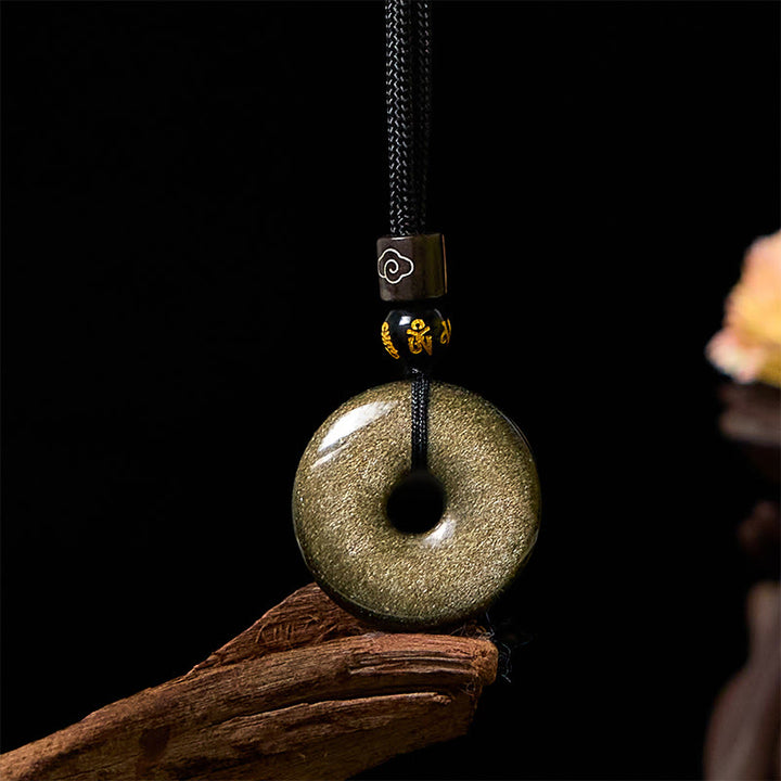 Buddha Stones Naturalny Złoty Połysk Obsydian Pokoju Klamra Wzmacniający Naszyjnik Wisiorek