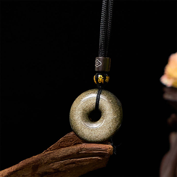 Buddha Stones Naturalny Złoty Połysk Obsydian Pokoju Klamra Wzmacniający Naszyjnik Wisiorek